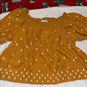 Old Navy Women's Mustard Embroidered Blouse